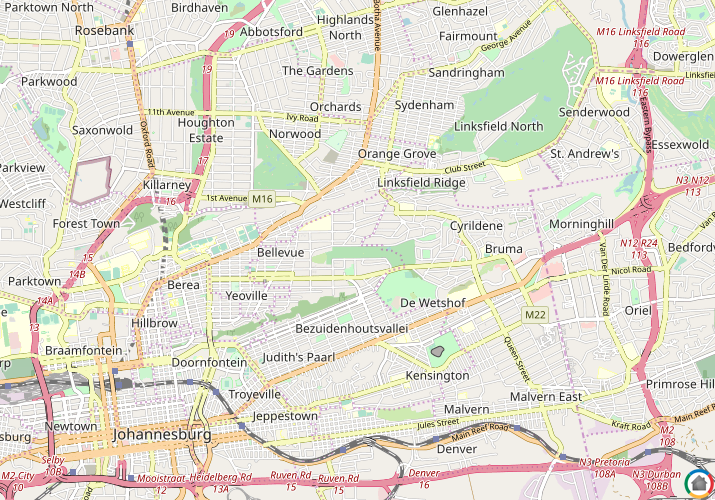 Map location of Observatory - JHB